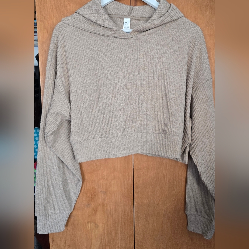ALO Yoga Muse Hoodie Gravel Heather Cropped Sz Small - Picture 3 of 10